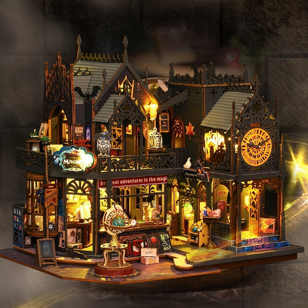 3D Puzzle Book House with LED Lights, Wooden Puzzle Model Kit, Gift for Book Lovers, Decorative Bookend - Our Family House