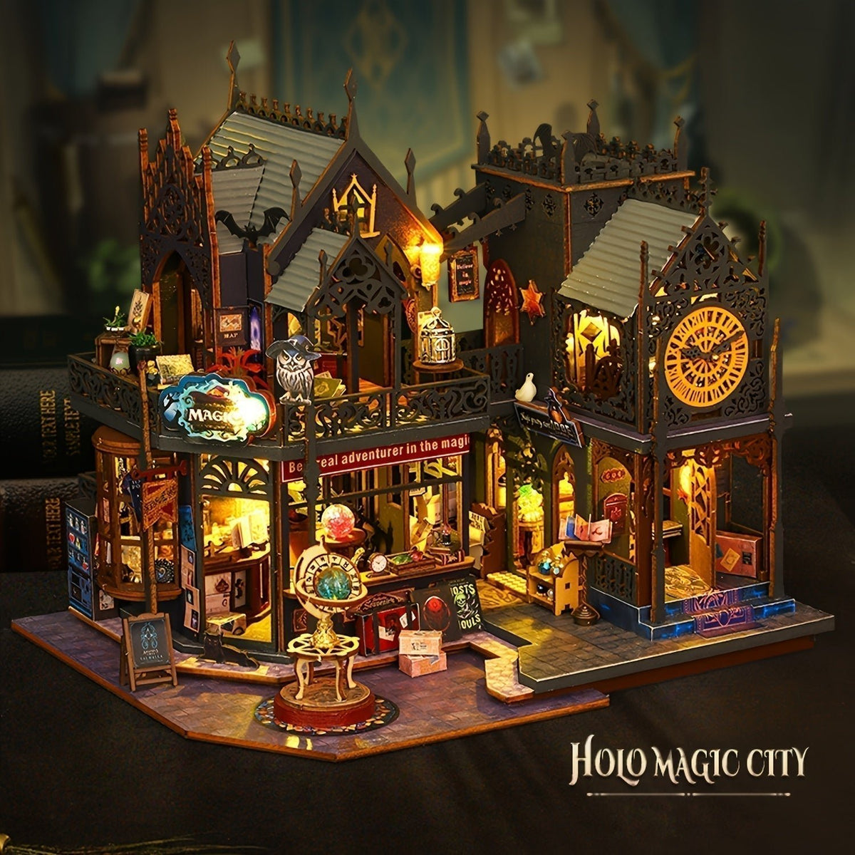 3D Puzzle Book House with LED Lights, Wooden Puzzle Model Kit, Gift for Book Lovers, Decorative Bookend - Our Family House