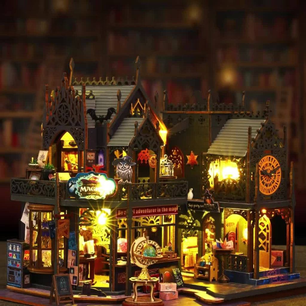 3D Puzzle Book House with LED Lights, Wooden Puzzle Model Kit, Gift for Book Lovers, Decorative Bookend - Our Family House