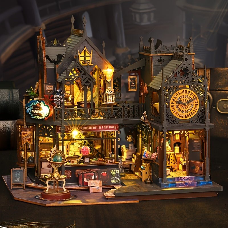 3D Puzzle Book House with LED Lights, Wooden Puzzle Model Kit, Gift for Book Lovers, Decorative Bookend - Our Family House