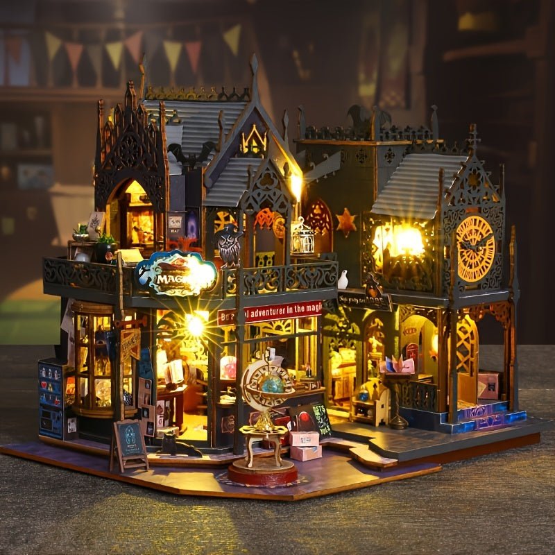 3D Puzzle Book House with LED Lights, Wooden Puzzle Model Kit, Gift for Book Lovers, Decorative Bookend - Our Family House