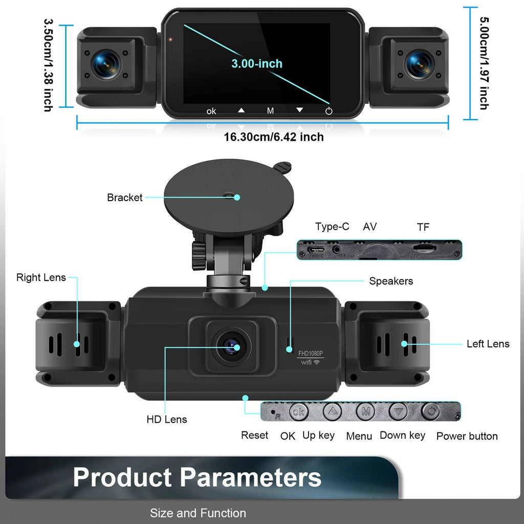 4-Channel Car Dash Cam Front, Rear and Sides with Night Vision and Wireless App Connection - Our Family House