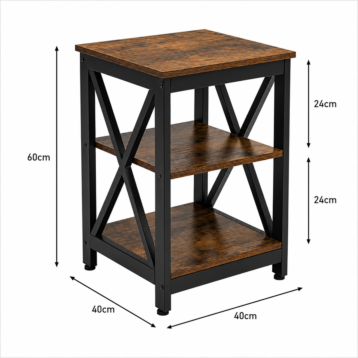 Rustic Industrial End Table with Storage Shelf & Basket Space | Farmhouse Side Table for Living Room & Bedroom