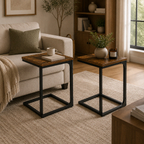 Rustic C-Shaped End Table for Sofa & Bed | Industrial Snack Table with Wood Top (1-item)