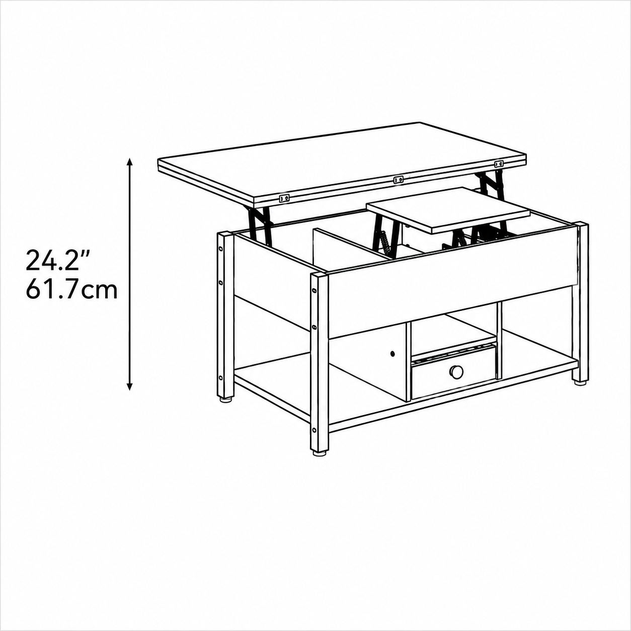Lift Top Coffee Table with Hidden Storage | Rustic Industrial Center Table for Living Room