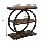 Round Industrial End Table with Storage Shelves | Rustic Farmhouse Side Table for Living Room