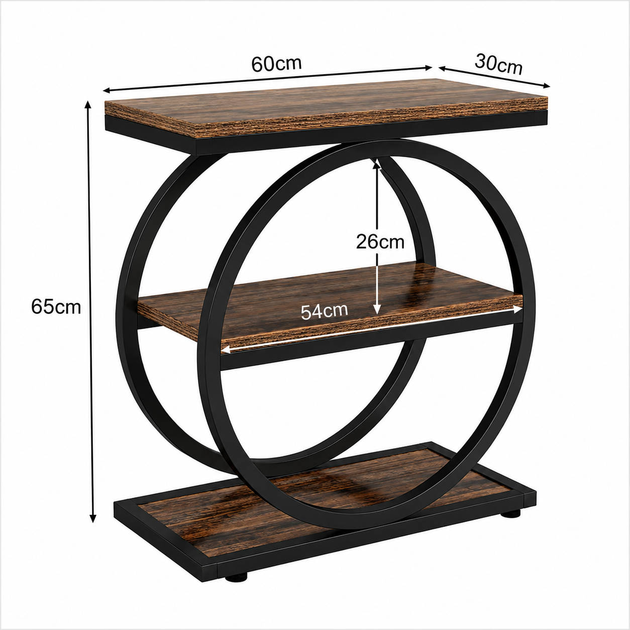Round Industrial End Table with Storage Shelves | Rustic Farmhouse Side Table for Living Room