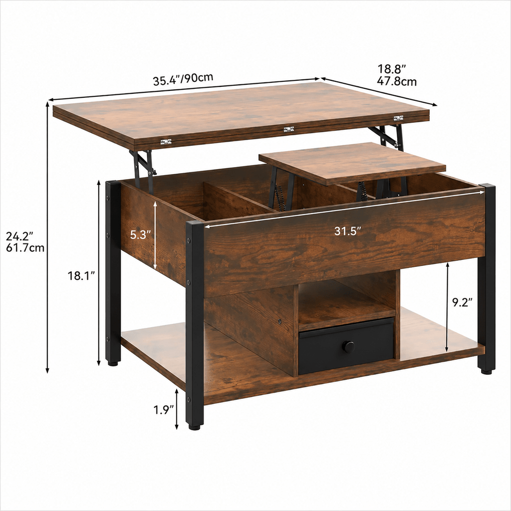 Lift Top Coffee Table with Hidden Storage | Rustic Industrial Center Table for Living Room - Our Family House