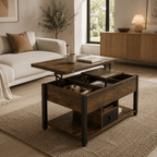 Lift Top Coffee Table with Hidden Storage | Rustic Industrial Center Table for Living Room - Our Family House