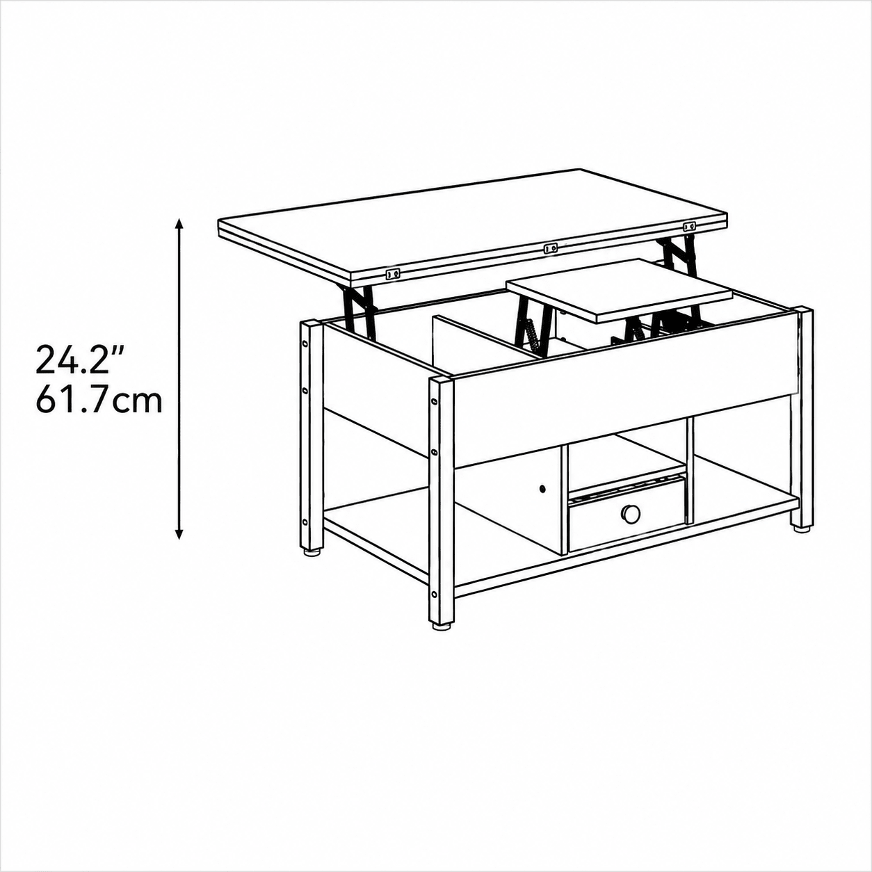 Lift Top Coffee Table with Hidden Storage | Rustic Industrial Center Table for Living Room - Our Family House