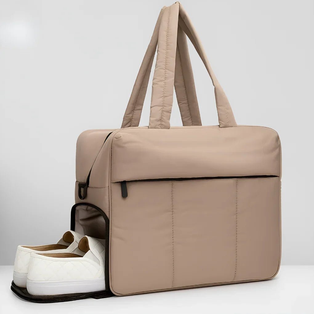 Quilted Duffle Bag with Dual Top Handles and Wide Zip Opening, 16 Inch - Our Family House
