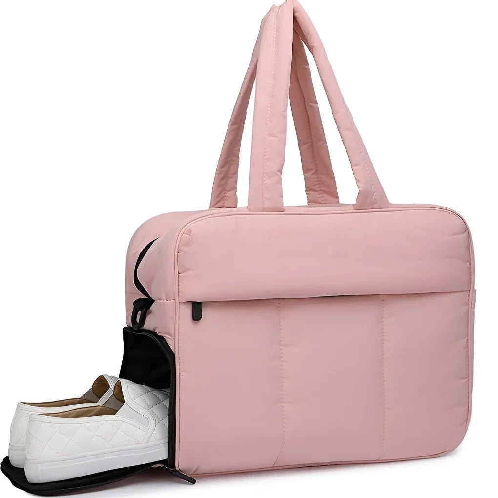 Quilted Duffle Bag with Dual Top Handles and Wide Zip Opening, 16 Inch - Our Family House