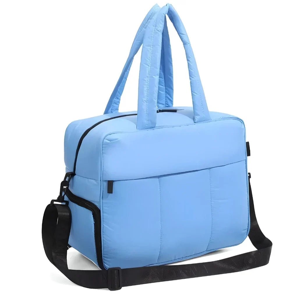 Quilted Duffle Bag with Dual Top Handles and Wide Zip Opening, 16 Inch - Our Family House