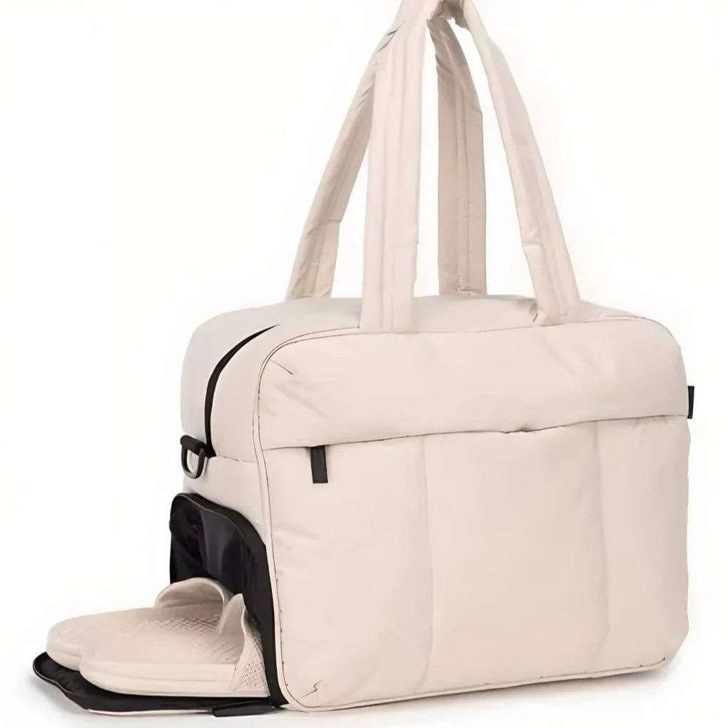 Quilted Duffle Bag with Dual Top Handles and Wide Zip Opening, 16 Inch - Our Family House