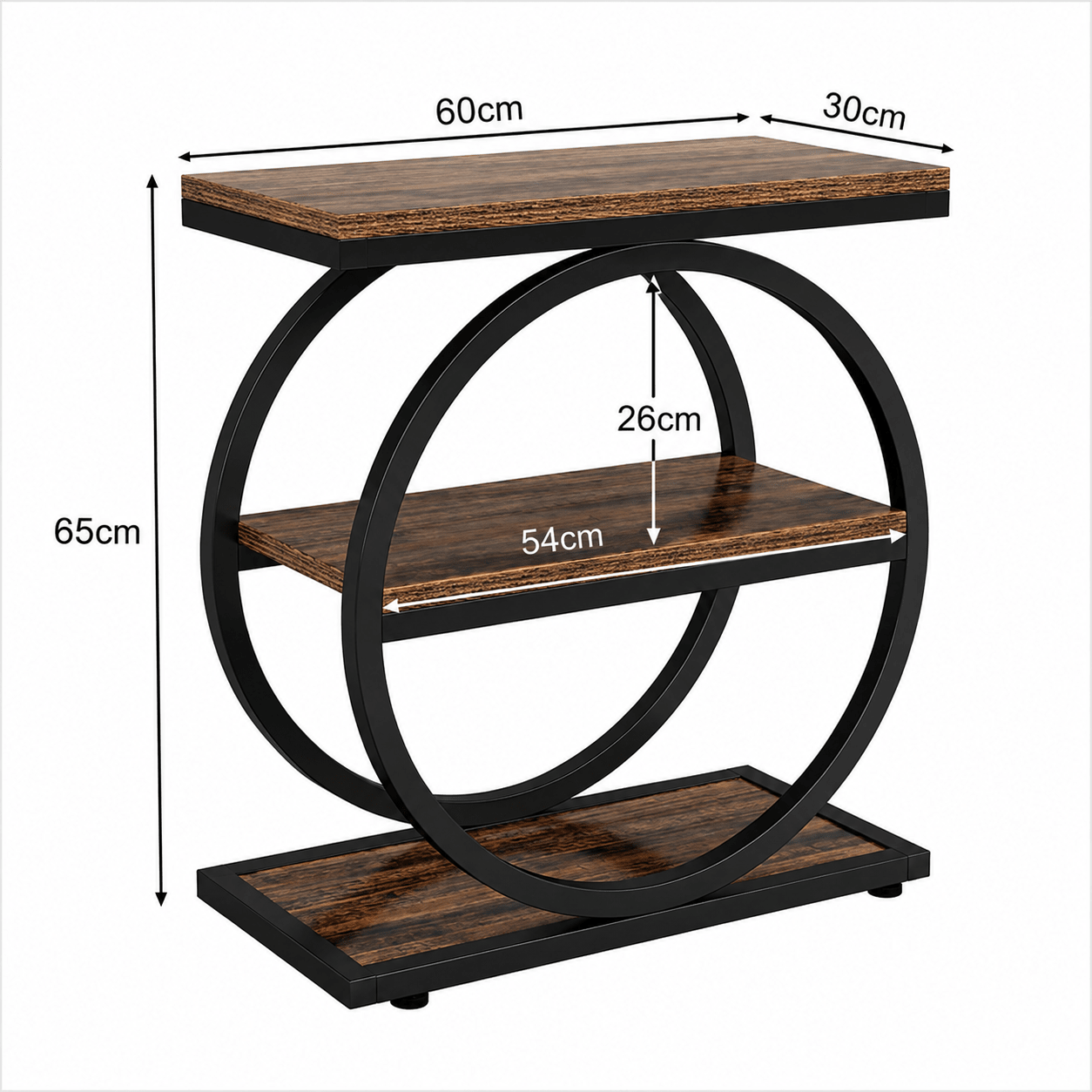 Round Industrial End Table with Storage Shelves | Rustic Farmhouse Side Table for Living Room - Our Family House