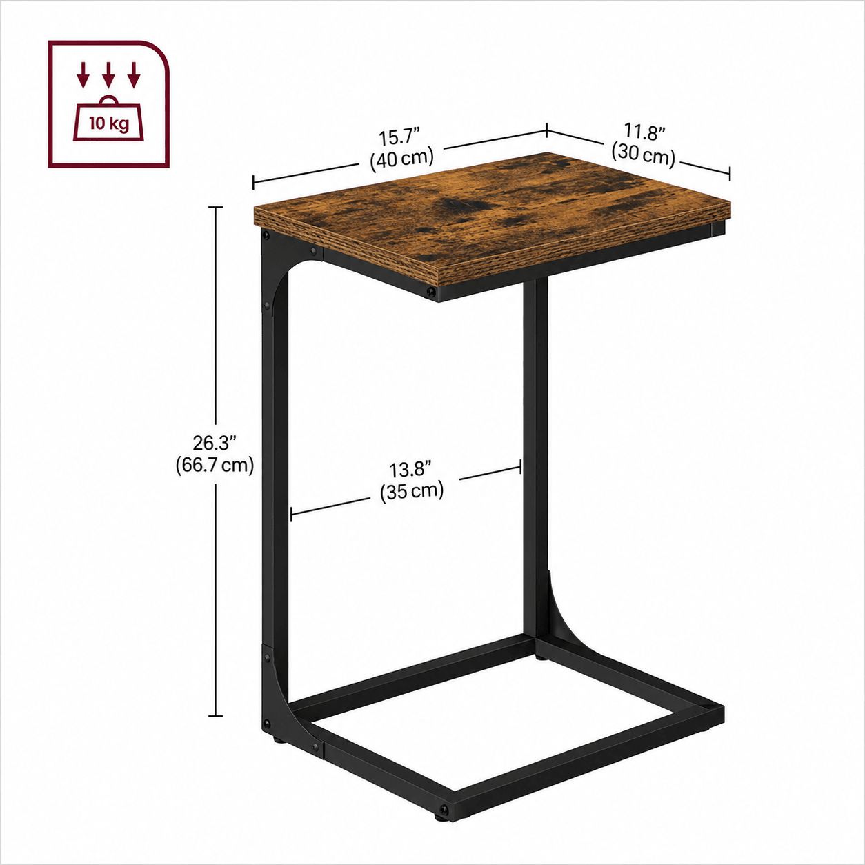 Rustic C-Shaped End Table for Sofa & Bed | Industrial Snack Table with Wood Top (1-item) - Our Family House