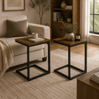 Rustic C-Shaped End Table for Sofa & Bed | Industrial Snack Table with Wood Top (1-item) - Our Family House