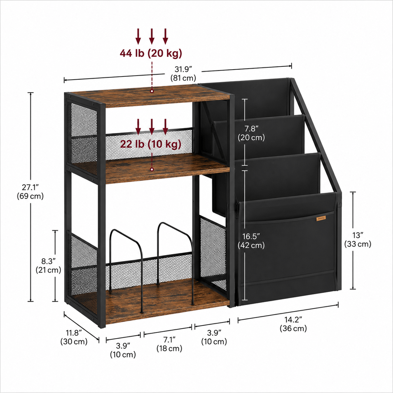 Rustic Industrial Bookshelf with Magazine Rack | Farmhouse Storage Organizer for Living Room & Office - Our Family House