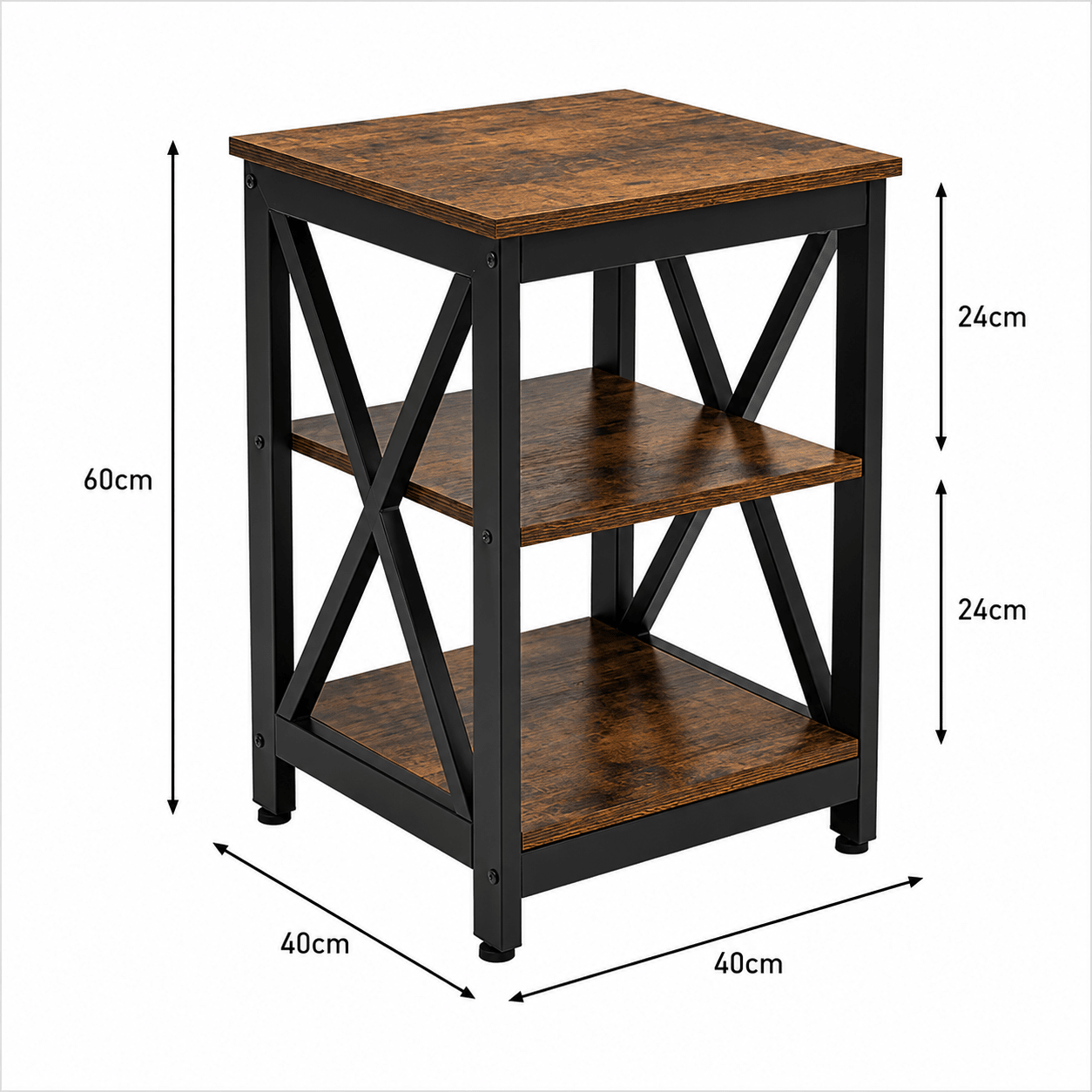 Rustic Industrial End Table with Storage Shelf & Basket Space | Farmhouse Side Table for Living Room & Bedroom - Our Family House